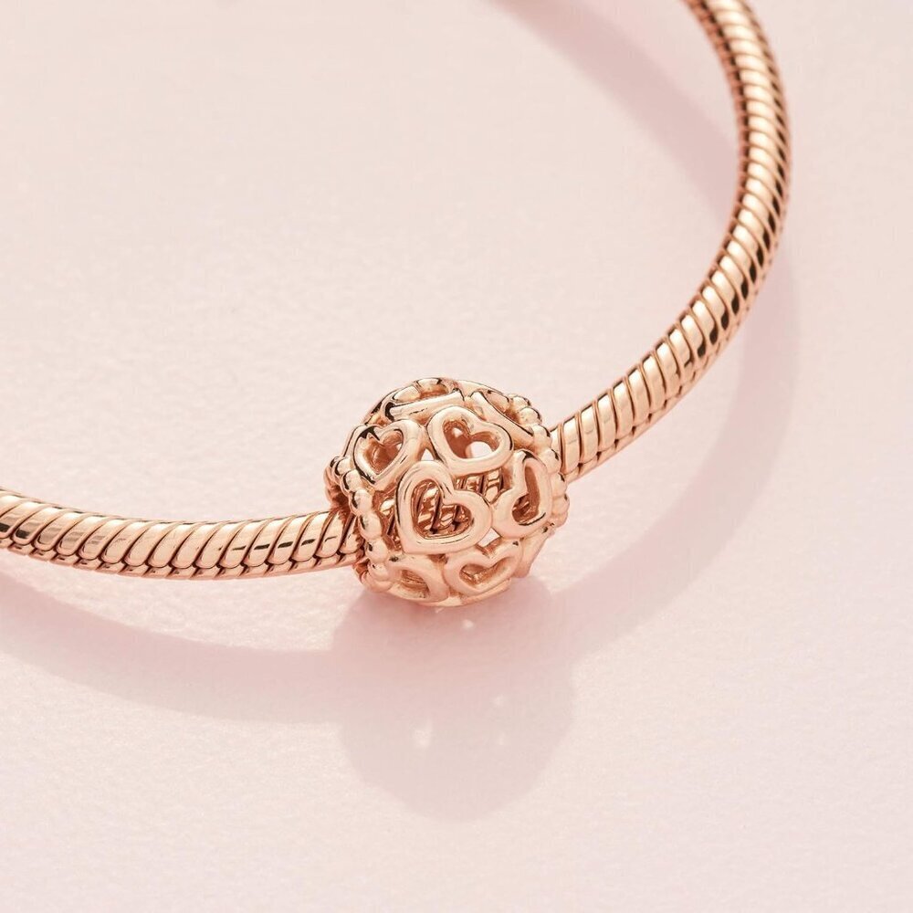 Hearts All Over Charm Rose Gold-Plated for Bracelets Unisex Gift for Her - Picture 5 of 6